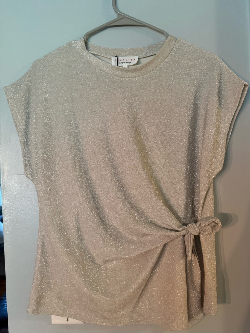 Lola liza Metallic Side-Tie Tee in Light Silver